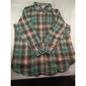 Women's Old Navy Classic Shirt Green Brown Button Down Shirt Size 3XL